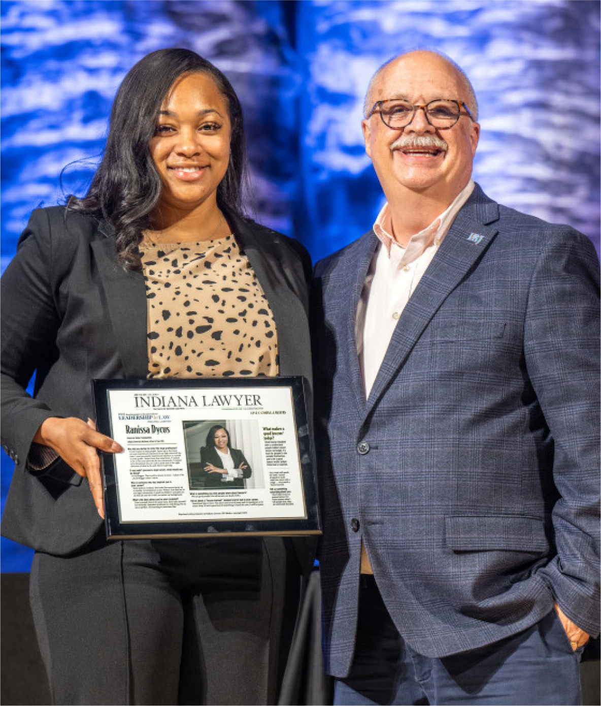 Indiana Lawyer editor, Greg Weaver, smiling with an Indiana Lawyer Leadership in Law award honoree